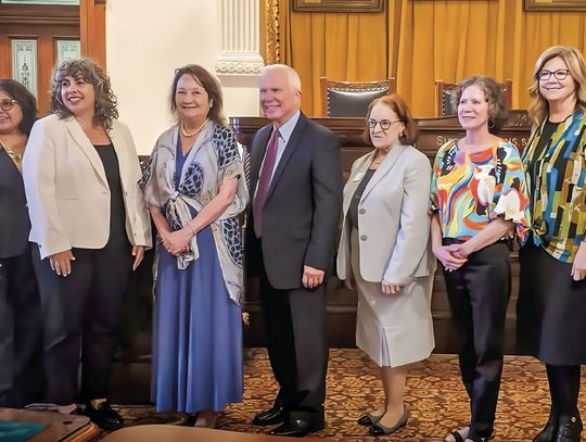 Director Sandra T. Osman, at left, received the honor of Cuero’s Main Street Program’s recognition at the First Lady’s Main Street Event at the Texas Capitol on Wednesday, April 23rd. Cecilia Abbott is shown fourth from left. (Contributed photo)