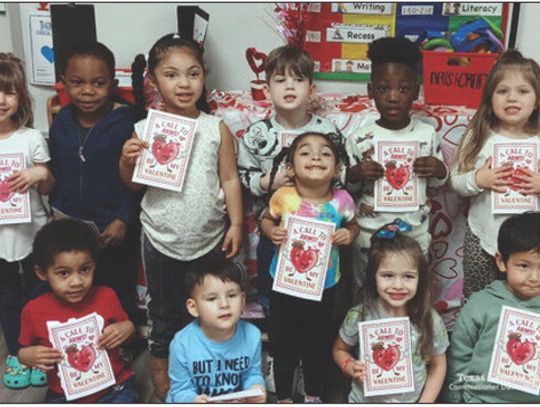 School children display their Valentines for Vets cards. CONTRIBUTED PHOTO