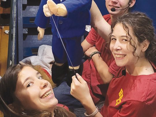 Puppeteers, from top, Micah Afflerbach, Anna Noel with “Gruffy” and Ellie Noel prepare to start a show for the “Bible Alive” camp at First Baptist Church in Yorktown. CONTRIBUTED PHOTO