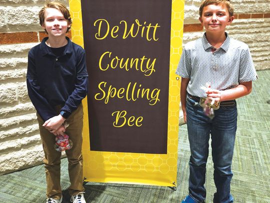 On Thursday, January 30, sixteen spellers from across DeWitt County competed at the DeWitt County Spelling Bee. Co-Champions Maximilian Leslie-Mess, left, a 4th grader from Hunt Elementary, and Eli Roeder, right, a 5th grader from St. Michael's Catholic School, will represent DeWitt County...