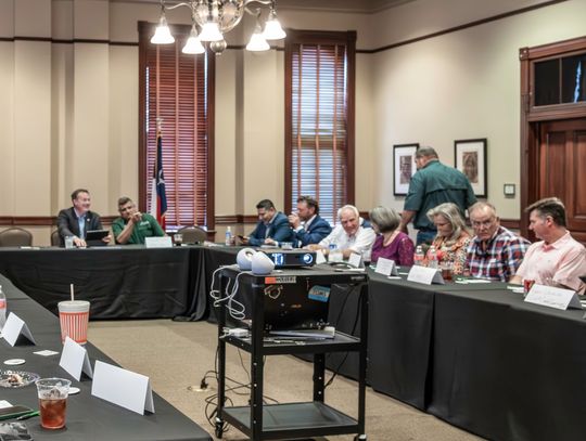 County and city officials, along with economic development and community leaders from Cuero, Yoakum, and Yorktown, gathered to discuss their concerns with Congressman Michael Cloud at the DeWitt County Leaders Roundtable meeting at the Chisholm Trail Heritage Museum on May 29.