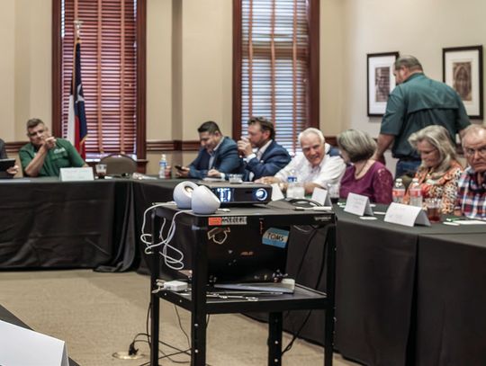 County and city of_cials, along with economic development and community leaders from Cuero, Yoakum, and Yorktown, gather to discuss their concerns with Congressman Michael Cloud at the DeWitt County Leaders Roundtable on May 29 at the Chisholm Trail Heritage Museum. (Photo by Ele Chew)