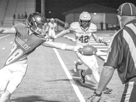 Isaac Ward makes a touchdown. (Photo by Mike Cantu)