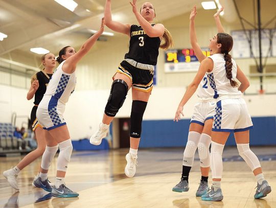 Senior Sydnie Krueger goes up for a basket against McMullen County. CONTRIBUTED PHOTOS