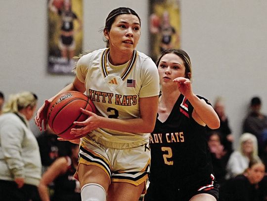Kitty Kat senior Nina Villarreal goes in for two of her 13 points against Refugio.