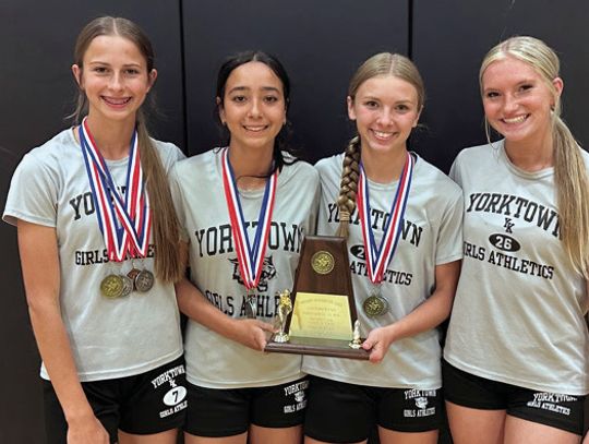 The Kitty Kat 4x400m Relay won the District 31-2A race. From left: Claire Person, Trinity Flores, Palyn Koopmann, Hayle Russell. CONTRIBUTED PHOTOS