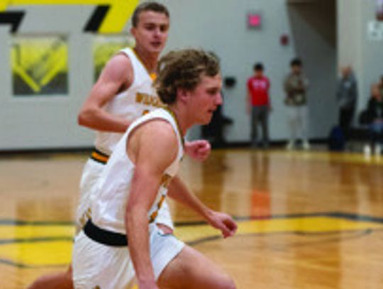 Wildcat junior Brody Metting drives to the basket, as senior Sam Forbes trails the play. PHOTO CONTRIBUTED BY YORKTOWN ISD
