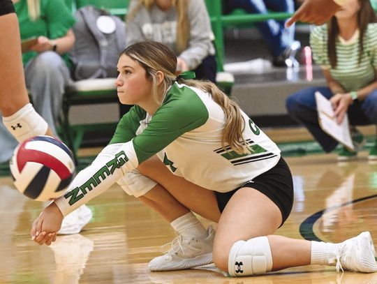 Ashlyn Gamez digs the ball in Friday night’s district win against SA Kennedy. The Lady Gobblers’ next home game will be Friday against SA Memorial. (Contributed Photo)
