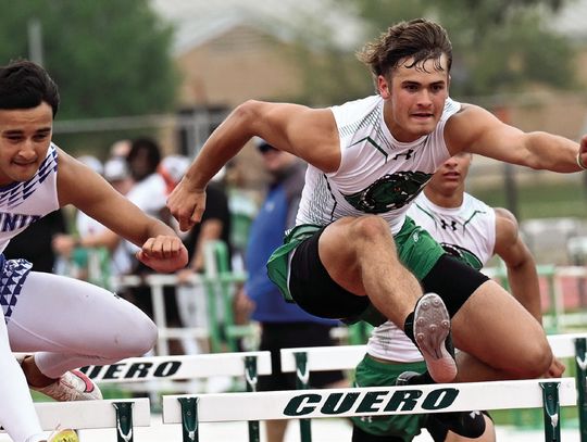 Jaxxon Marie competing in the 110m Hurdles, placing 2nd with a time of 16.15 (Photo by Courtney Kubesch)