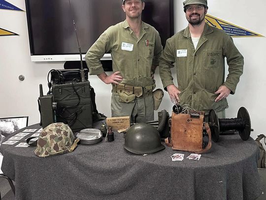 Darby Cheek (left) and Jared Van Auken (right) from the National Museum of the Pacific War paid a visit to Yorktown ISD. CONTRIBUTED PHOTOS