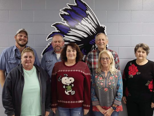 The trustees of the Westhoff ISD School Board are: front row (L-R), Gayle Smith, Melinda Weikel, Cindy Burnett and Sue Hilbrich. Back row, Andrew Weikel, HR Krause, and Dwayne Parker. (Staff Photo)