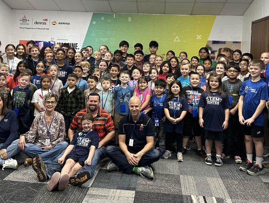 Educators and students gather for a group shot at the grand opening of Westhoff ISD’s new science, technology, engineering and math (STEM) Center. (Contributed Photo)