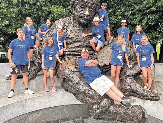 Yorktown students pose at the Albert Einstein Memorial.