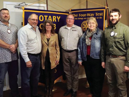 The Rotary Club of Cuero inducted five new members on January 9. Pictured L-R: Jeff Zengerle, Bert and Joy Belisch, Mike Campbell, Virginia Gilstrap and Benjamin Gifford, along with club president Benjamin Gifford. (Staff Photo)