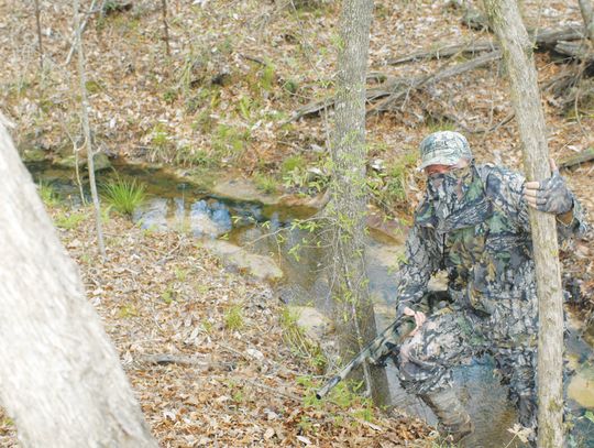 Knowing where creek crossings and other obstructions are at can be a big help when setting up on a gobbling bird. It’s always be set up in a manner the offers the bird the path of least resistance. (Photo by Matt Williams)