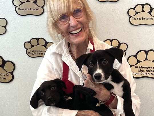Lizzie Rosson, PAOC volunteer, holds two “ready to hire” pups. (Contributed Photo)