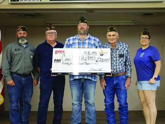 GVEC awarded the Cuero VFW a $20,000 grant for the roof repair, which cost nearly $60,000. Shown from left, Lee Hernandez, vice president; Harold Hartman, previous commander; Post Commander Jeff Zengerle, post commander; Bobby Schley, previous commander; and Rosi Hernandez, secretary. (Sta...