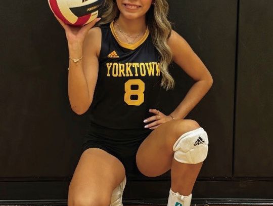 Yorktown’s volleyball libero Nina Villarreal made her 1,000 dig in the match against Bloomington last week. PHOTO BY DEIRDRE ALEXANDER