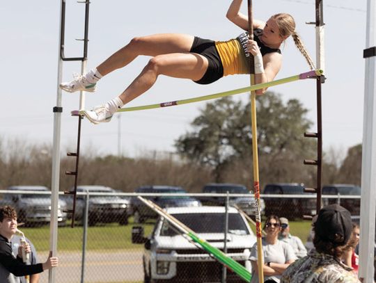 Kitty Kat junior Hayle Russell clears the bar enroute to placing first in pole vault. CONTRIBUTED PHOTOS