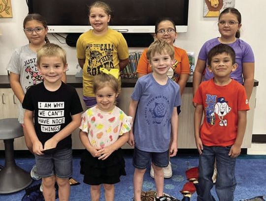 The Yorktown Elementary Wildcats of the Month exhibited the “Big 3” of being respectful, responsible, and safe in all that they say and do at school. From back left, Riley Arguellez, Taylor Friesenhahn, Annie Queen, Paislee Young, Dayne Burt, Elsie Zigmond, Bennett Rohan, and Robert Cantu....