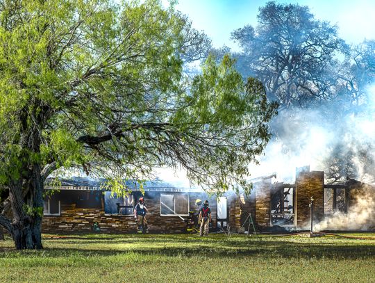 Multiple agencies responded to the fire in Yorktown on March 24. County residents are reminded that a Burn Ban has been issued.. Unfortunately, the home was a total loss, but no injuries were reported. Once the fire reached the attic, it was difficult to control. (Photo by Ele Chew)