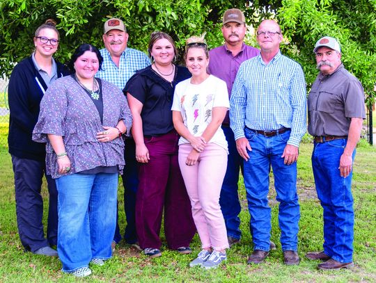 2025 Yorktown Livestock Show Board of Directors looks forward to planning for the next 2025 Livestock Show. Pictured, from left, Tabitha Bolton, Ag Teacher Emmalee Alatorre, 1st VP Michael Gwosdz, Treasurer Amy Janssen, Secretary Tabitha Owen, 2nd VP William Warwas, President Paul Person,...