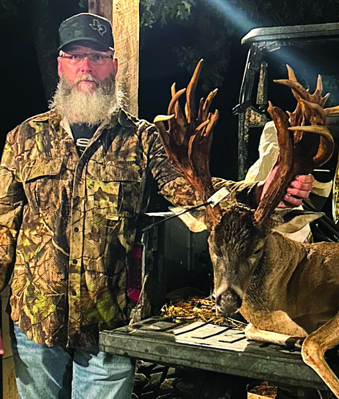 Justin Wigley with the massive 23 pointer he took on Nov. 3. Scoring 211 gross and 203 1/8 net, the free-ranging buck is the biggest non-typical ever reported from Angelina County and is sure to be one of the best bucks reported statewide this season. (Courtesy Photo, Justin Wigley)