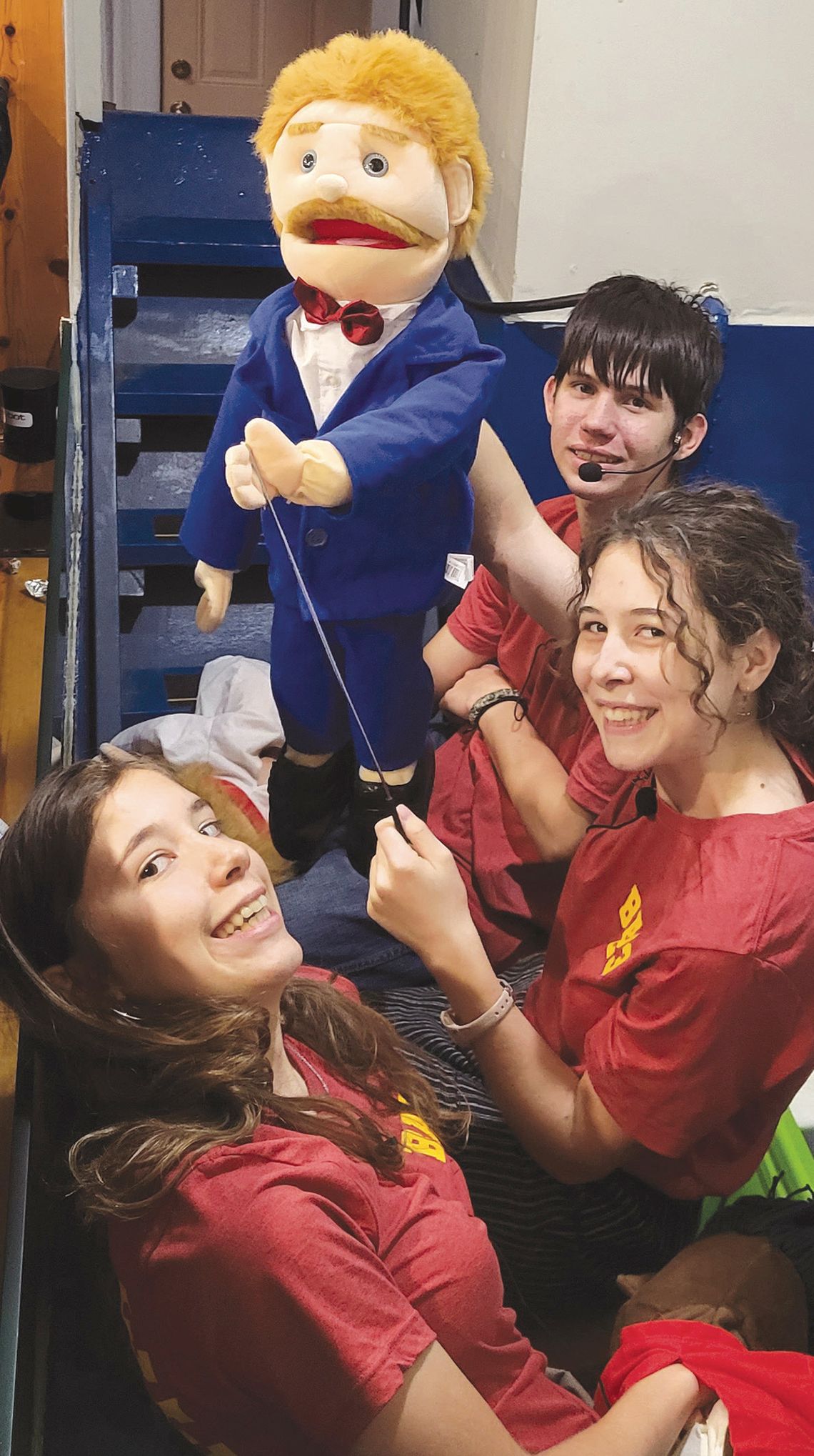 Puppeteers, from top, Micah Afflerbach, Anna Noel with “Gruffy” and Ellie Noel prepare to start a show for the “Bible Alive” camp at First Baptist Church in Yorktown. CONTRIBUTED PHOTO