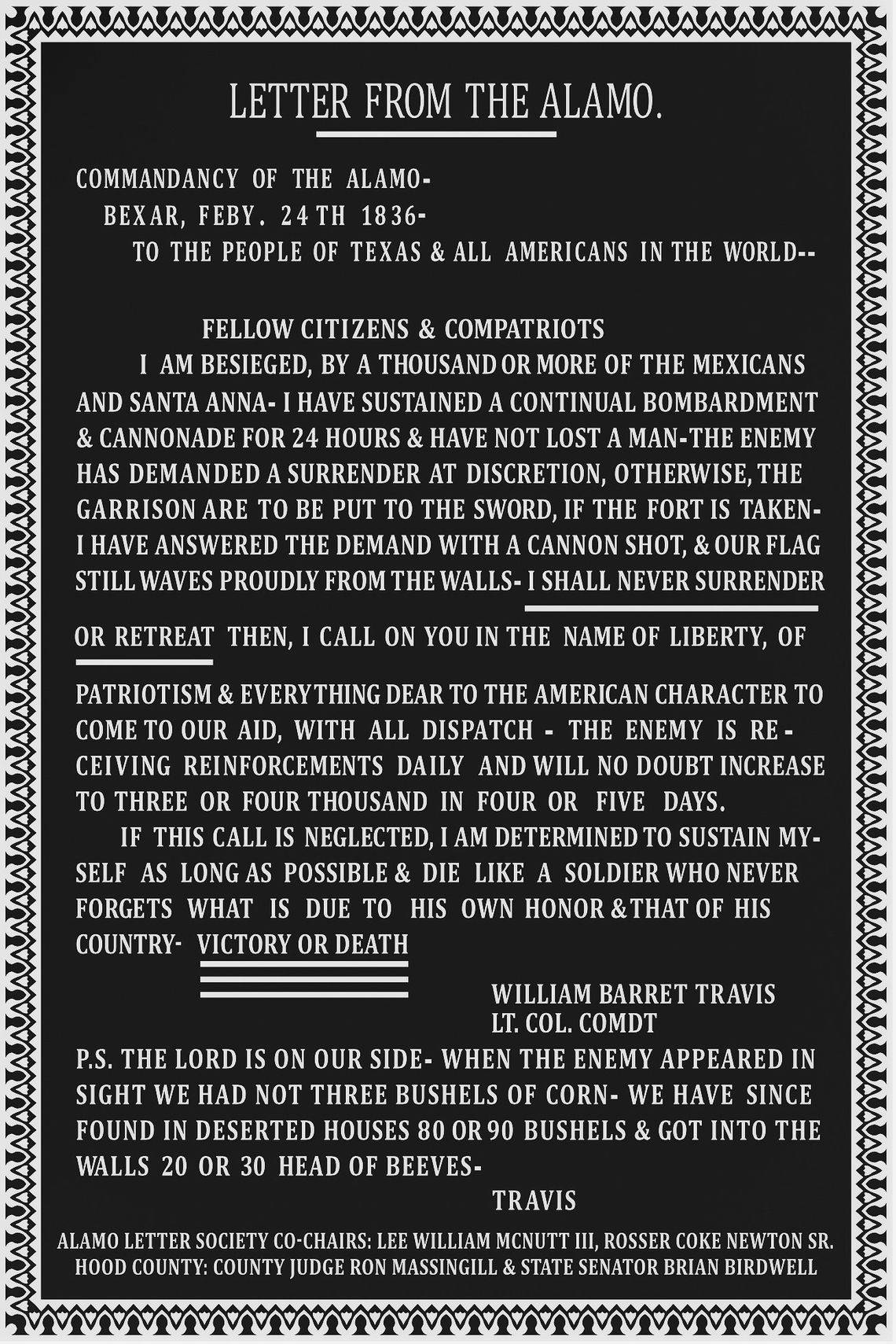County asked to display replica of Alamo Letter