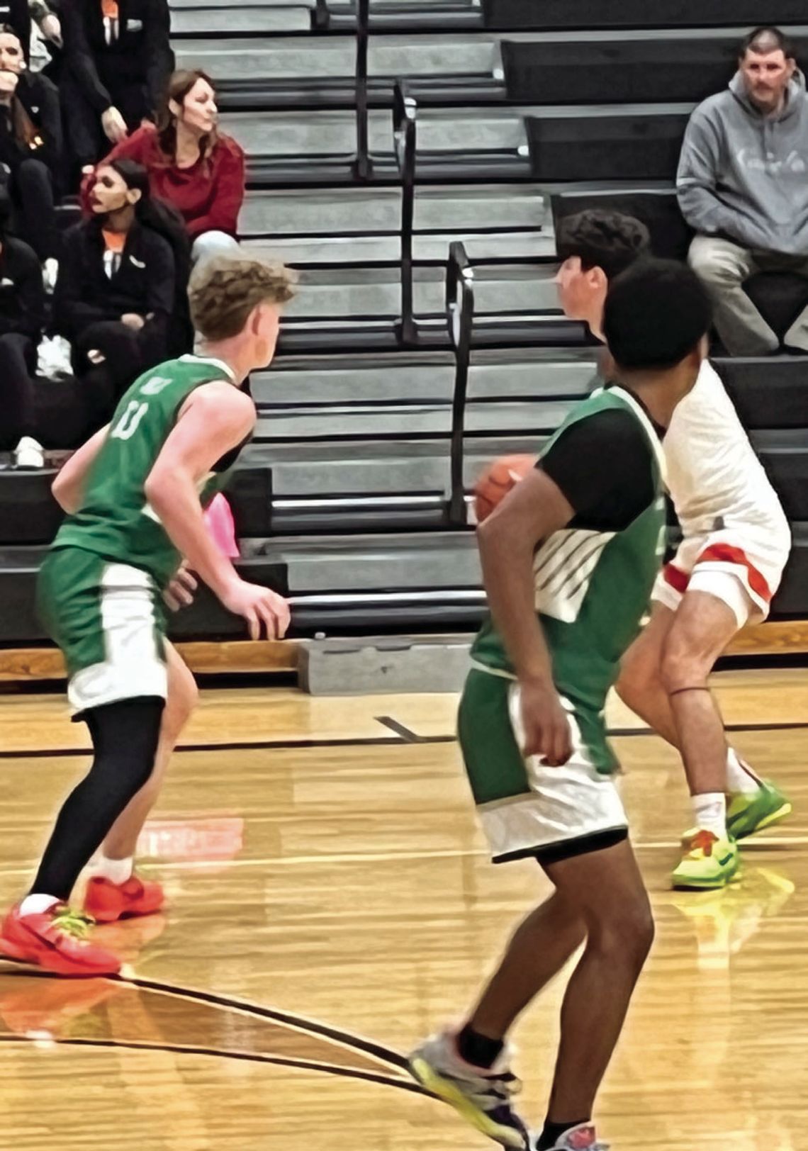 Walker Dietze and Tony Perez in the zone on defense during the Gonzales matchup. (Contributed Photo)