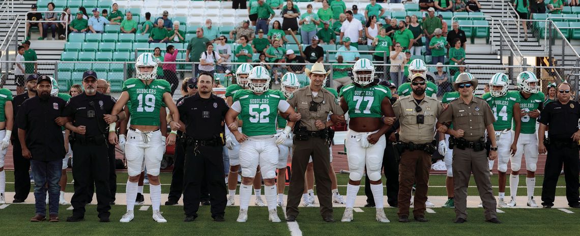 Last Friday night was also First Responder Appreciation Night with the Gobblers linking arms in support of Cuero’s first responders. (Photos by Mike Cantu)