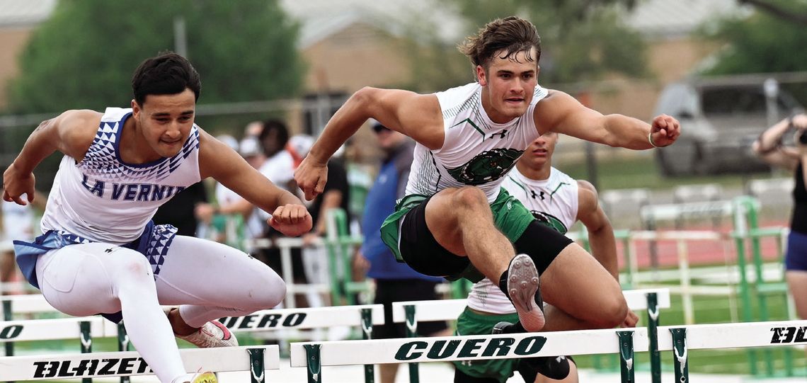 Jaxxon Marie competing in the 110m Hurdles, placing 2nd with a time of 16.15 (Photo by Courtney Kubesch)