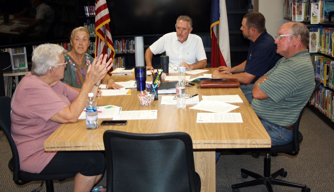 The Meyersville ISD trustees discuss increased school safety due to the renovations in progress. Hopefully, classrooms will be ready for the start of school. (Staff Photo)