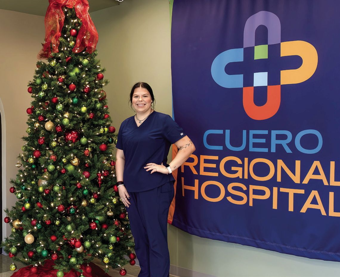 Shelby Stary wears her ADN pin which she was recently awarded at the Victoria College nursing graduation. She was the recipient of the Leaders in Nursing Careers (LINC) scholarship program at Cuero Regional Hospital. (Photo by Ele Chew)