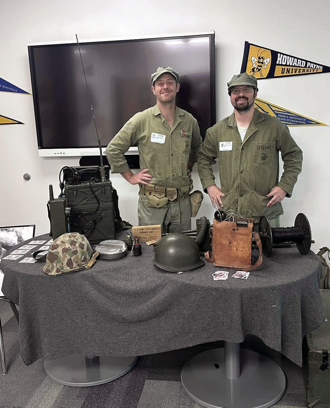 Darby Cheek (left) and Jared Van Auken (right) from the National Museum of the Pacific War paid a visit to Yorktown ISD. CONTRIBUTED PHOTOS