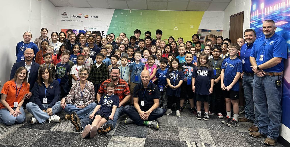 Educators and students gather for a group shot at the grand opening of Westhoff ISD’s new science, technology, engineering and math (STEM) Center. (Contributed Photo)