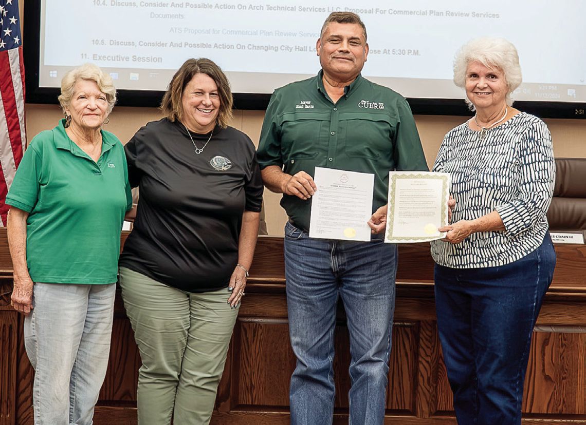 Mayor Emil Garza signed the proclamation Keep Cuero Beautiful and Declaration of Action for the Greatest American Cleanup with former Mayor Sara Post-Meyer, Chamber of Commerce Executive Director Angie Cuellar, Dee Sager, and other council members at the City Council meeting on November 12...