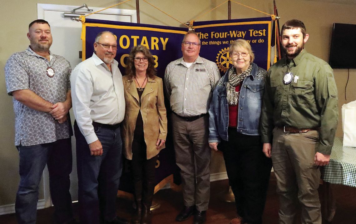 The Rotary Club of Cuero inducted five new members on January 9. Pictured L-R: Jeff Zengerle, Bert and Joy Belisch, Mike Campbell, Virginia Gilstrap and Benjamin Gifford, along with club president Benjamin Gifford. (Staff Photo)