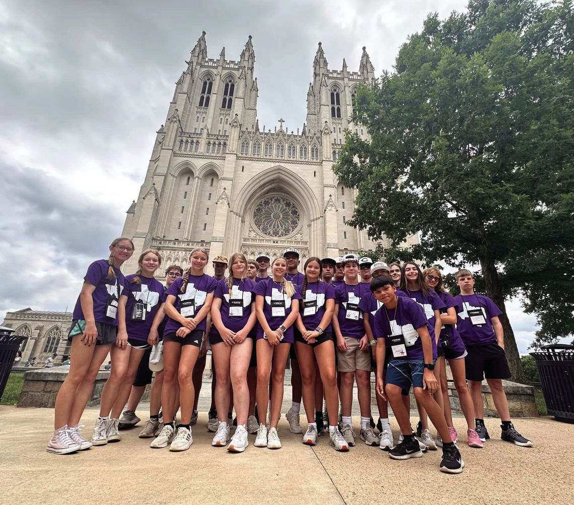 Yorktown and Cuero students pose in front of the Washington National Cathedral. CONTRIBUTED PHOTO